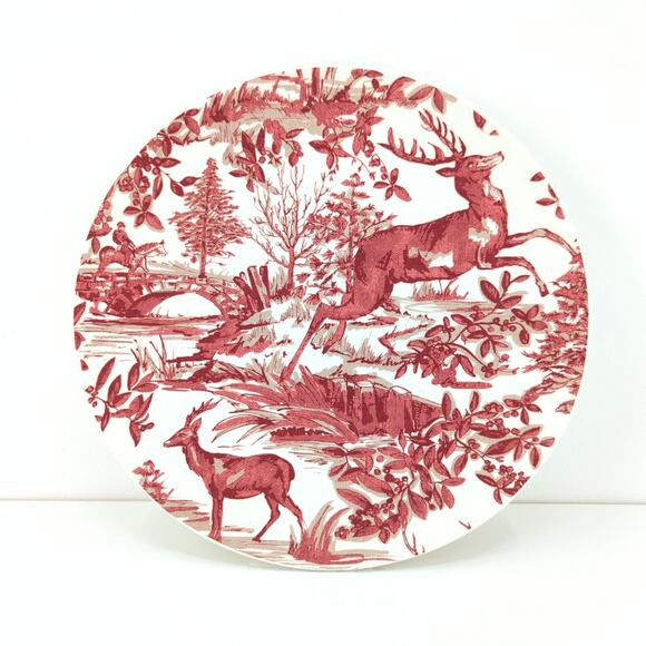 Pottery Barn Alpine Toile Deer Salad Plate White Red Christmas Dish Replacement - Picture 1 of 6